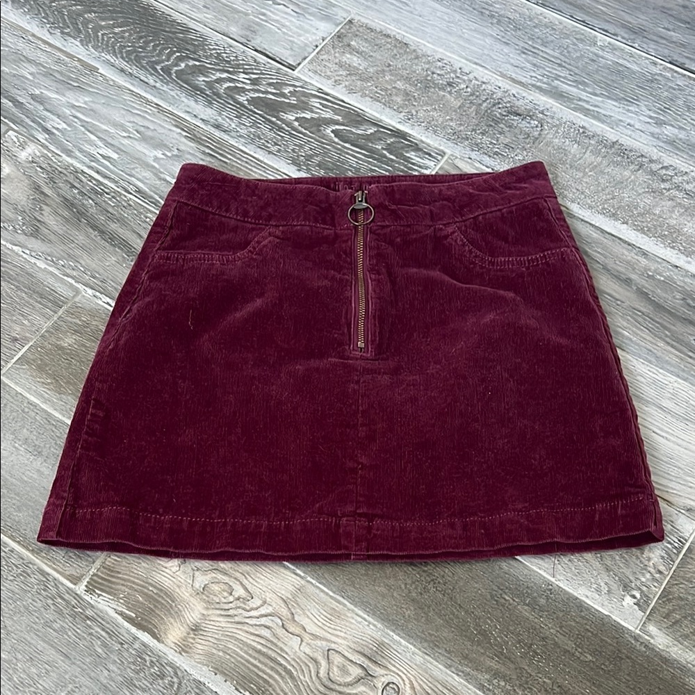 NWOT Justice Burgundy Corduroy Mini Skirt with Front Ring Zip & Built-in Shorts
